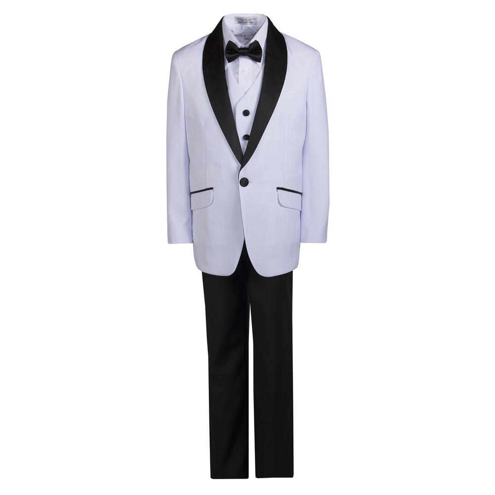 Tuxgear Boys White and Black Slim Fit Tuxedo Suit with Shawl Lapel