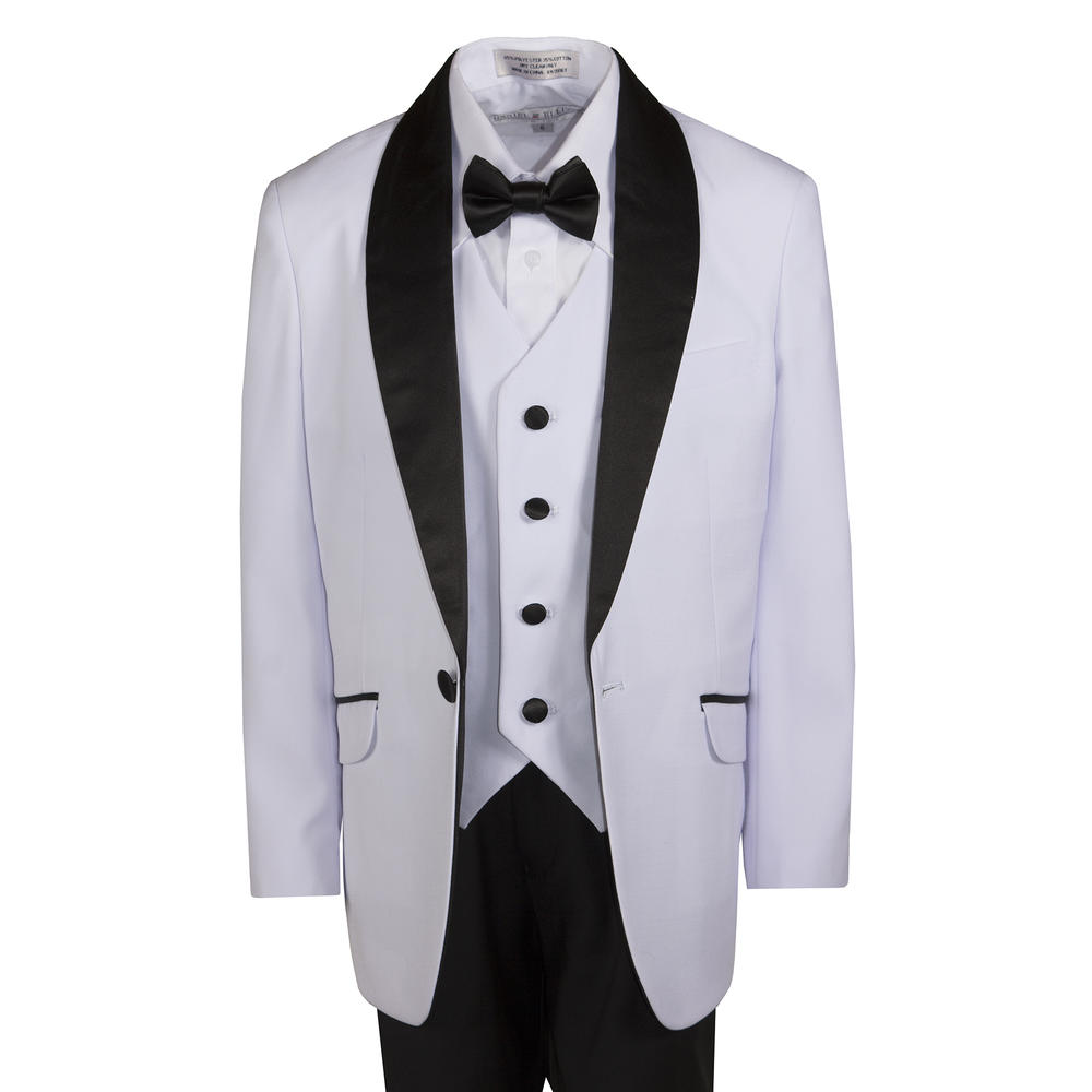 Tuxgear Boys White and Black Slim Fit Tuxedo Suit with Shawl Lapel