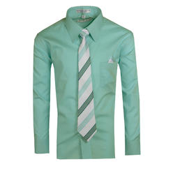 Berlioni Italy Boys Mint Green Dress Shirt with Neck Tie and Pocket Square