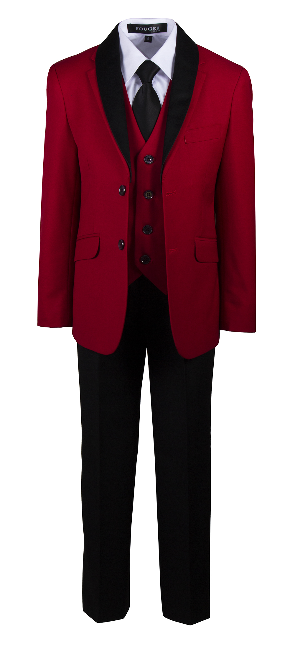 BJK Collection Boys Slim Fit Red and Black Tuxedo Suit with Removable Lapel