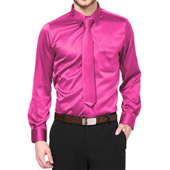 Daniel Ellissa Boys Hot Pink Satin Dress Shirt with Neck Tie and Pocket Square