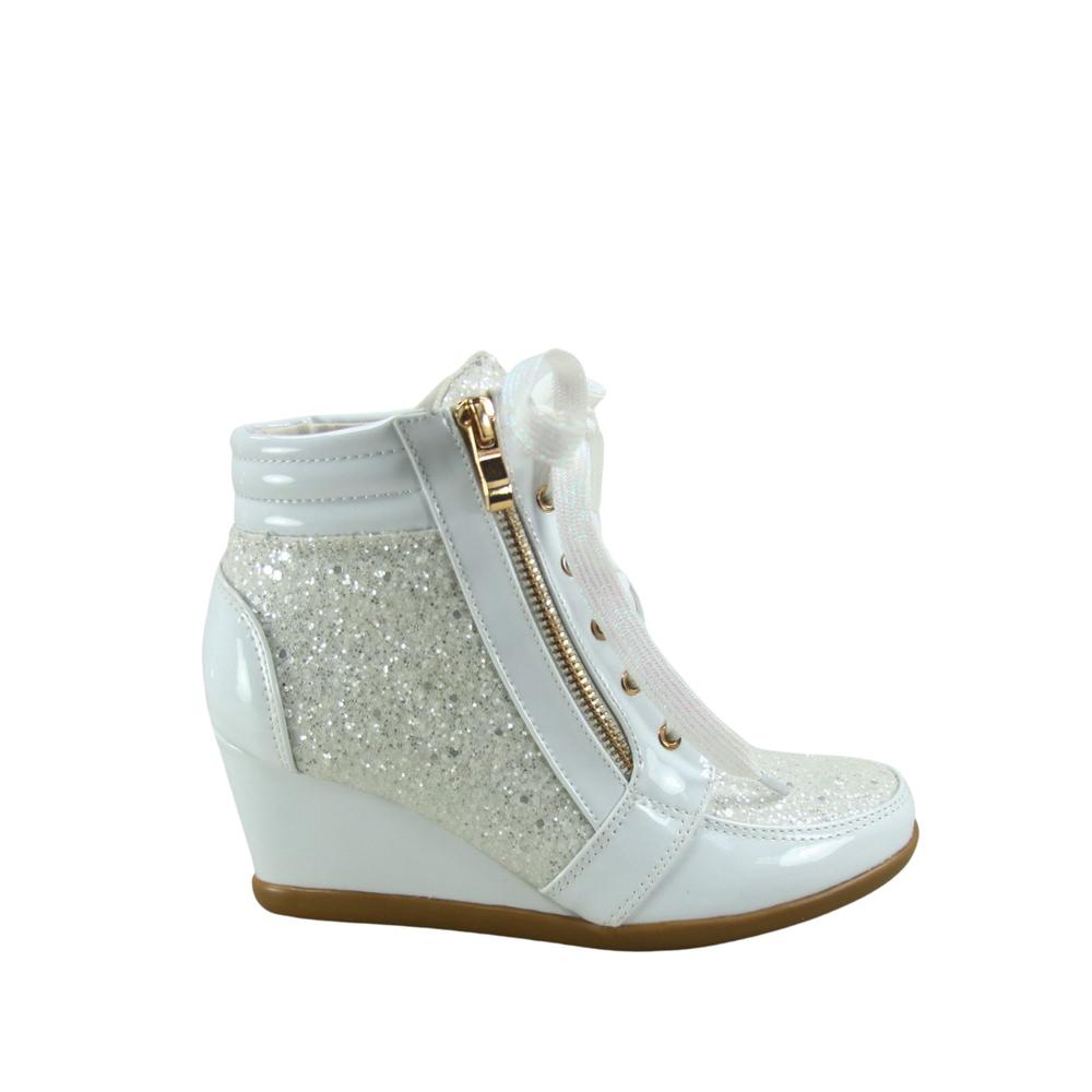Forever Link Peggy-44 Women's Fashion Glitter Sneaker Women's High Top Lace Up Wedge Booties Shoes