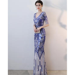 Formal Dress 2023 Women's Sexy Dress Blue and White Porcelain Middle Sleeve Full Length Wedding Dress Evening Party Formal Maxi Dresses