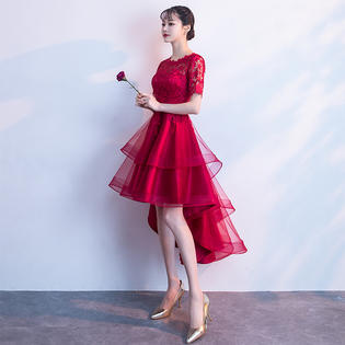 Red dress short front long back best sale