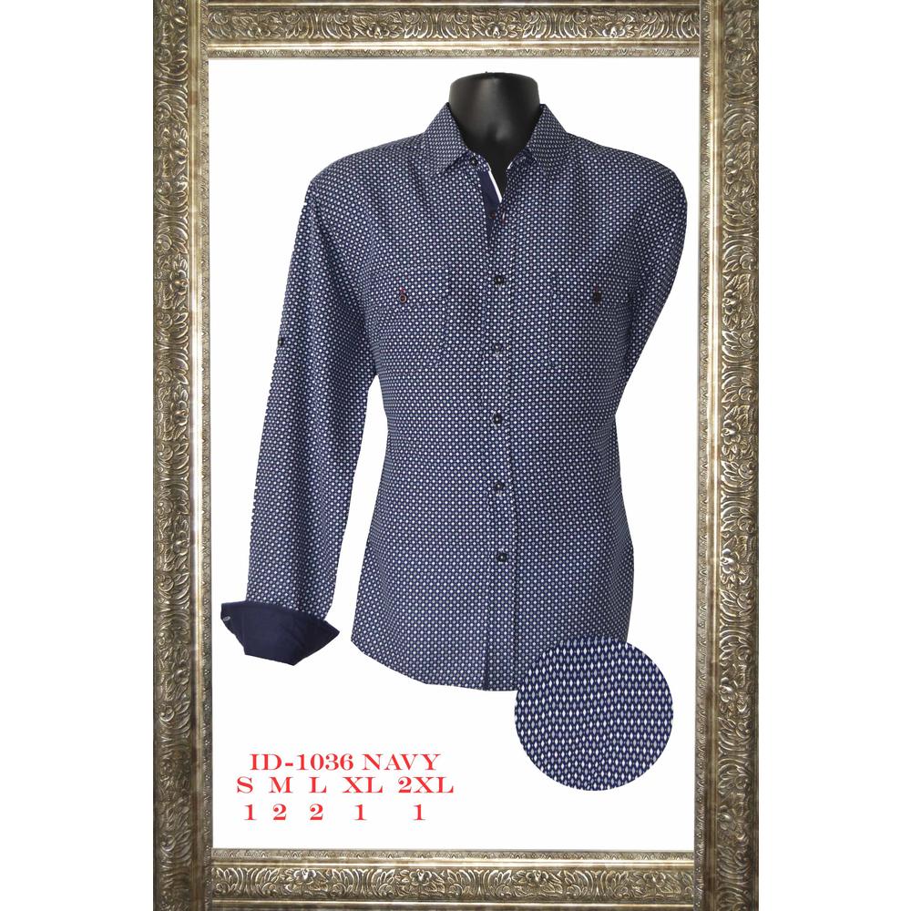 Caviar Dremes Long Sleeve Button-Down Casual Shirt Polka-Dot Navy/Fuchsia CDID1036NVY