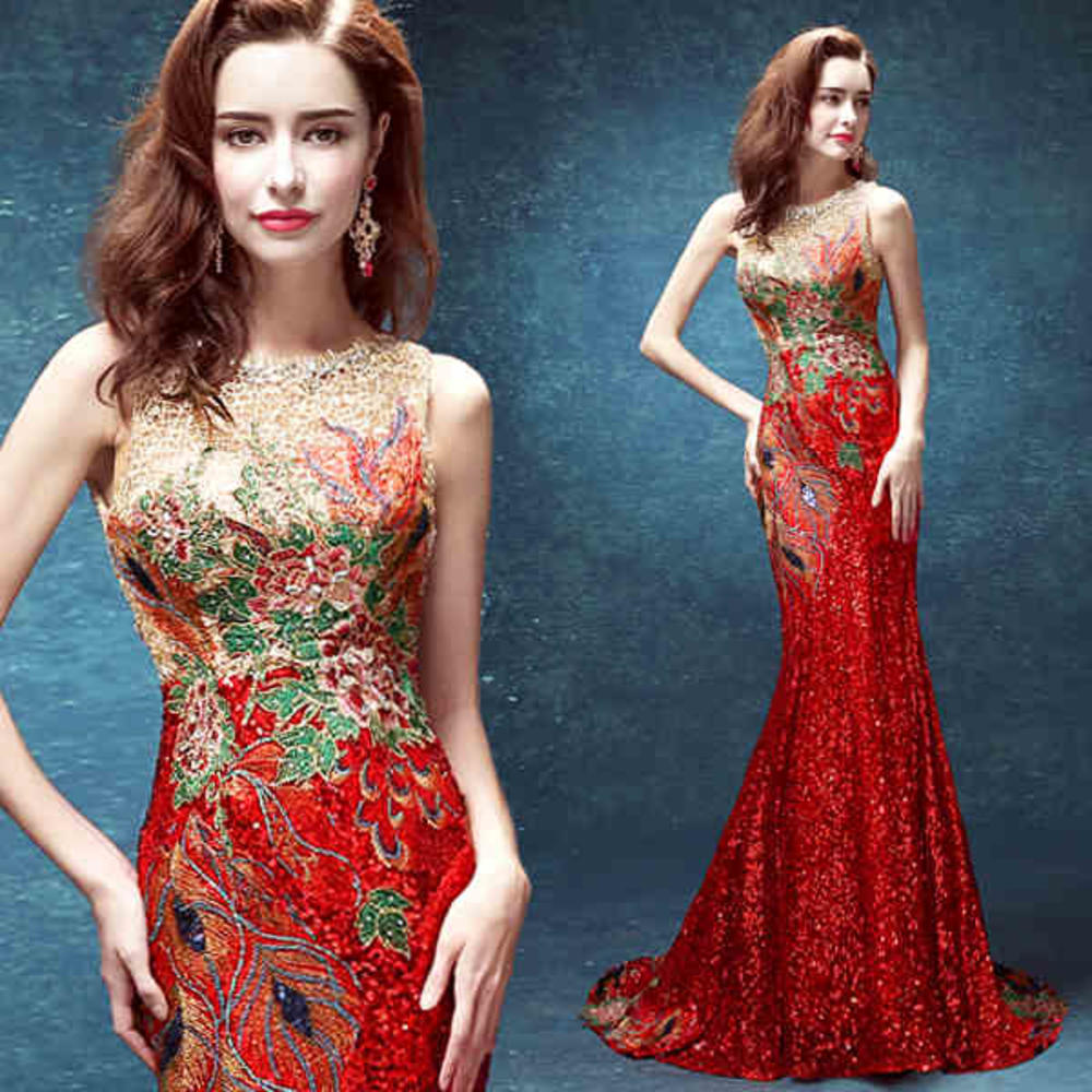 Formal Dress New Women S Sexy Wedding Dresses Red Embroidery Fishtail Mermaid Wedding Dress Evening Party Formal Maxi Dresses Dr1912red