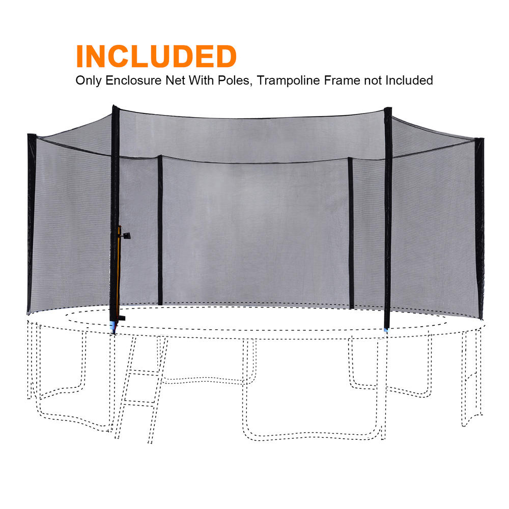 Exacme 13 FT Trampoline Replacement Outer Enclosure Net With Poles T-series