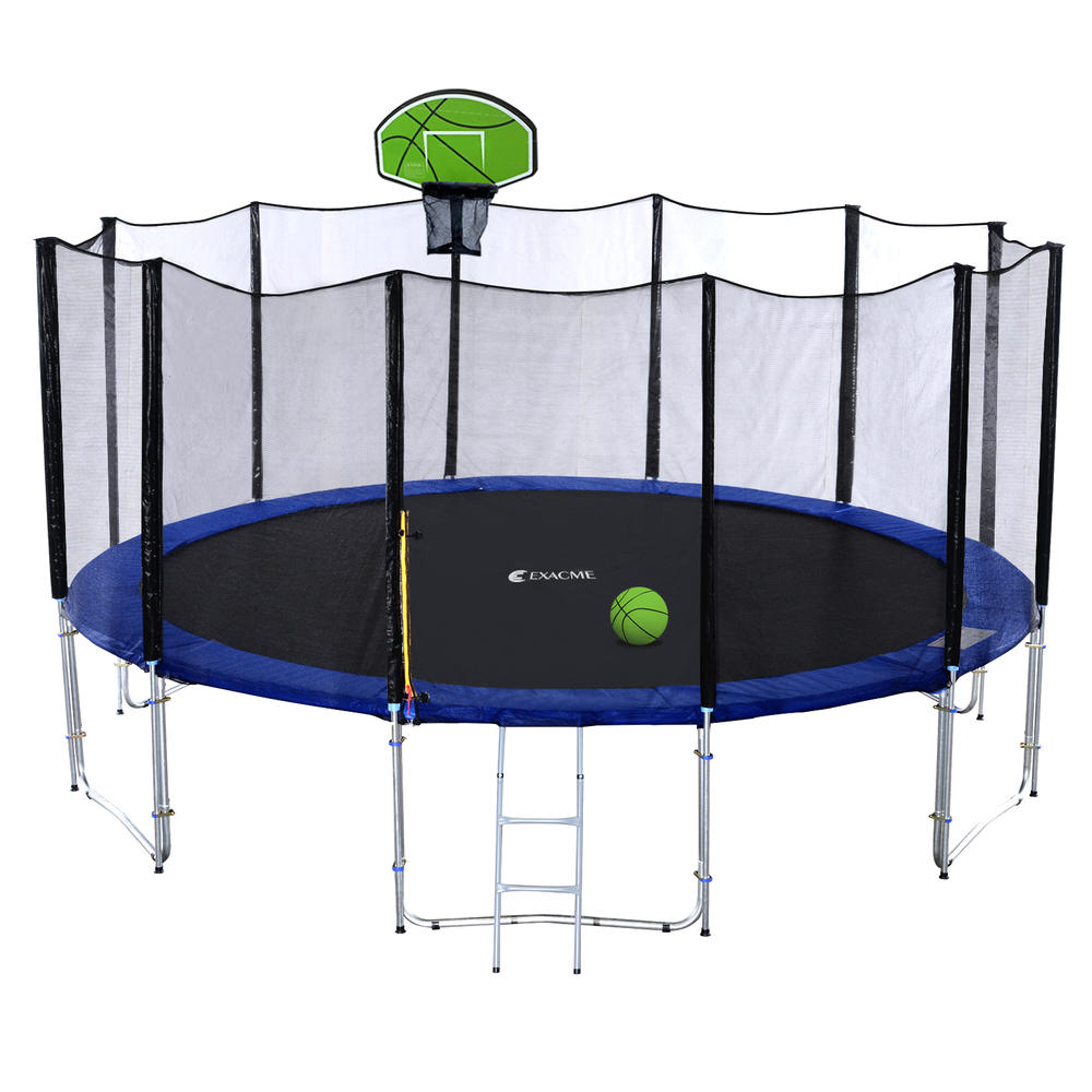 Exacme 16 FT Trampoline With Safety Pad,Enclosure Net,Ladder And Green Basketball Hoop, High Weight Limit, T-series