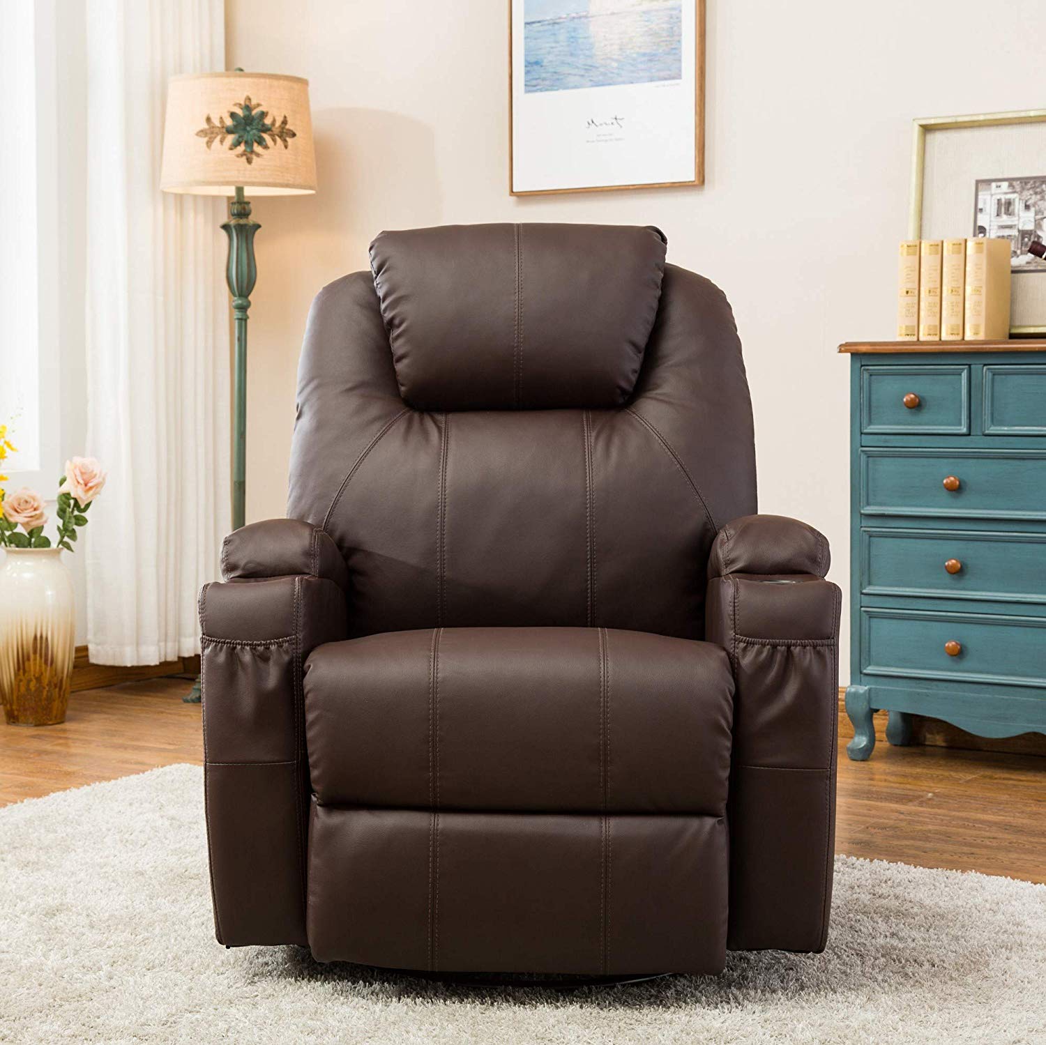 Mcombo Modern Massage Recliner Chair, Ergonomic Leather Recliner