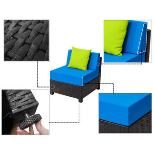 Mcombo 13 Pc Deluxe Outdoor Garden Patio Rattan Wicker Furniture Aluminum Frame Sectional Sofa Cushioned Seats 6080 1013bl