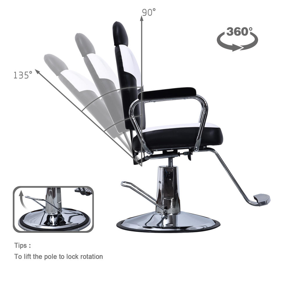 BarberPub Reclining Hydraulic Barber Chair Salon Styling Beauty Spa Shampoo 9838 Black/Creme White