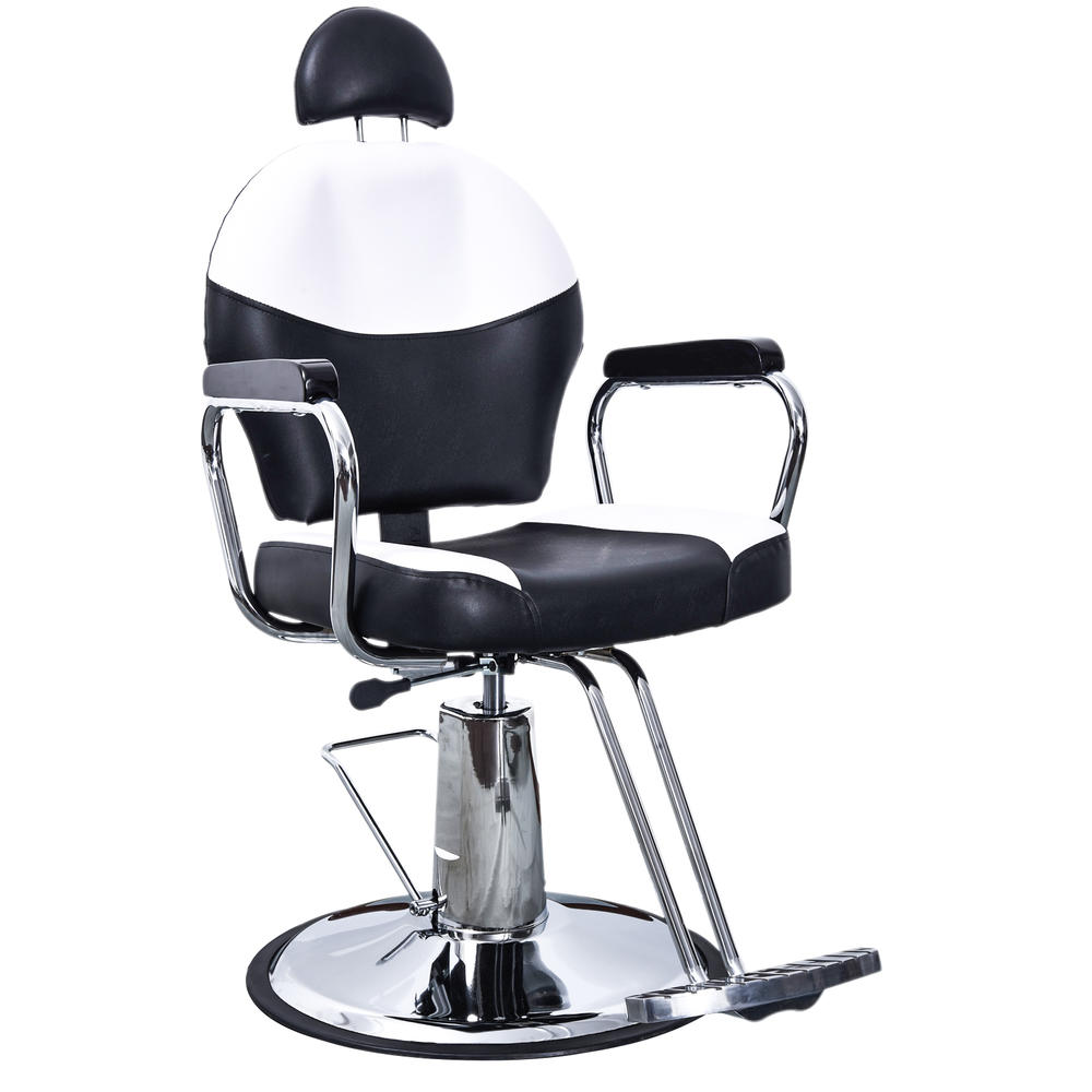 BarberPub Reclining Hydraulic Barber Chair Salon Styling Beauty Spa Shampoo 9838 Black/Creme White