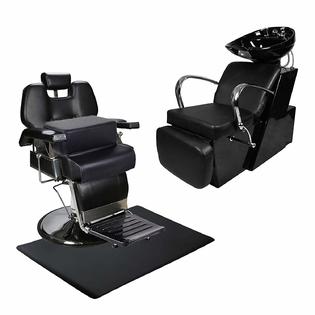 Barberpub Salon Package All Purpose Hydraulic Salon Barber Chair Shampoo Bowl Sink Chair Floor Mat Childeren Seat Cushion