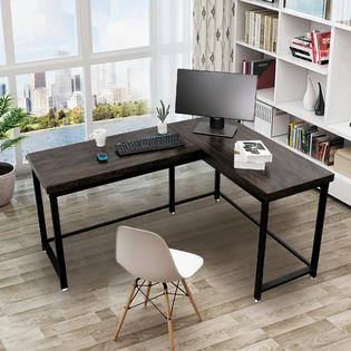 Mcombo Modern Reversible L Shaped Computer Desk Mid Century Corner Gaming Desk Sturdy Office Writing Desk For Small Space Home Office
