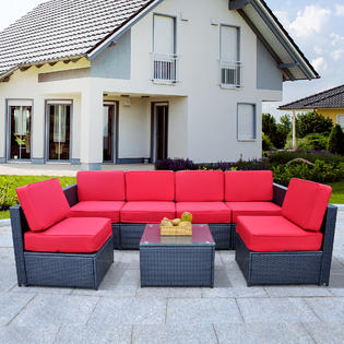 Mcombo Mcombo Outdoor Patio Black Wicker Furniture Sectional Set All Weather Resin Rattan Chair Conversation Sofas