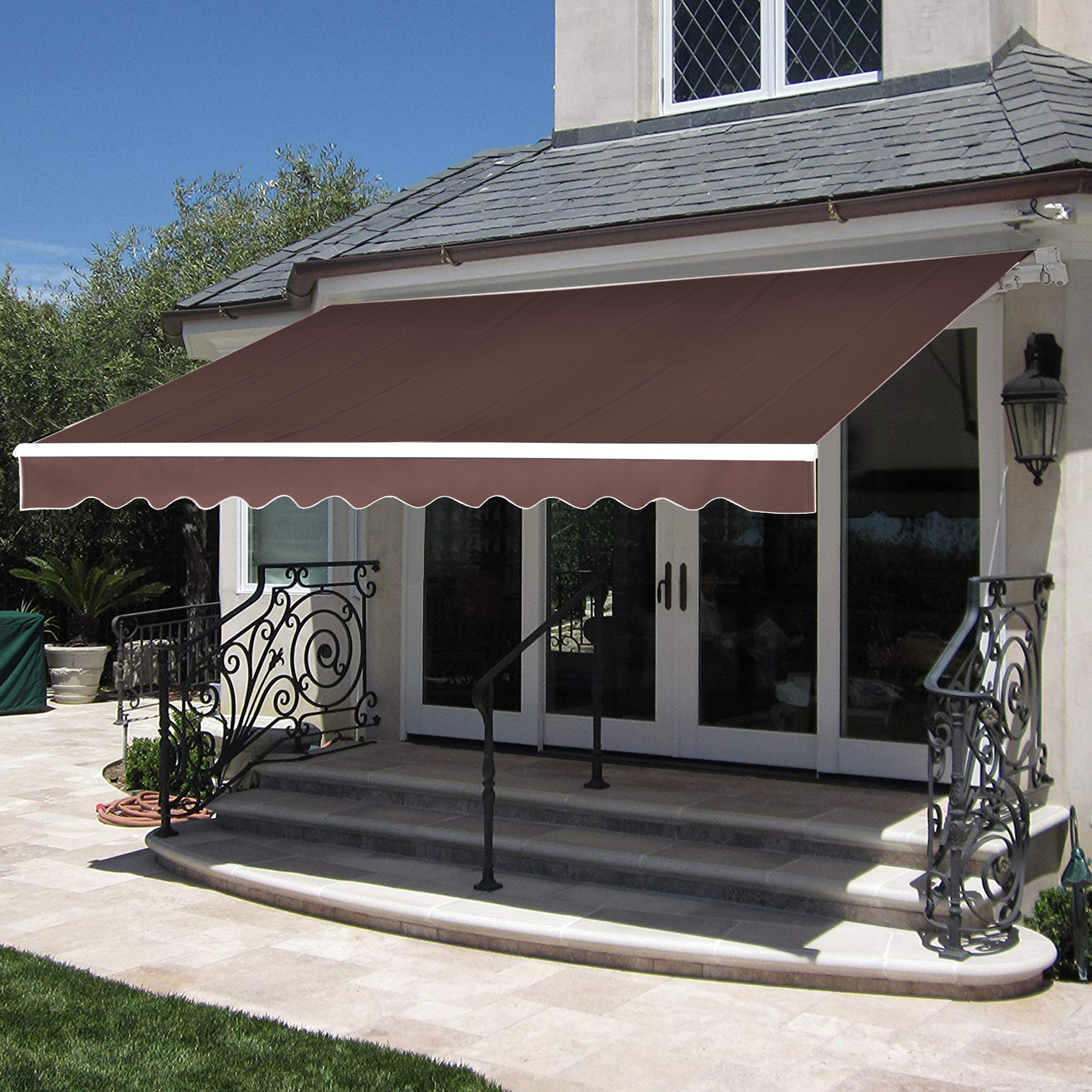 MCombo 10x8 FT Manual Retractable Patio Window Awning Commercial Grade 280G Polyester Sunshade Shelter Outdoor Canopy Aluminum Frame