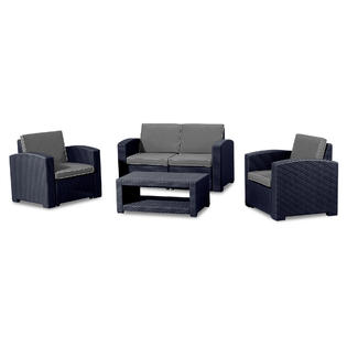 Mcombo 6050 700 5pc All Weather 5pcs Outdoor Patio Garden Bench Furniture Sofa Plastic Charcoal Wicker Pattern Sofa Chair W Removable Cushions