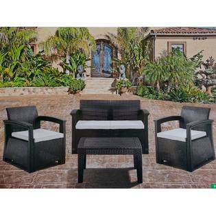 Mcombo 5pcs Patio Furniture Set All Weather Outdoor Sectional Sofa Rattan Pattern Patio Conversation Set W Seat Cushions 6050 Sf04