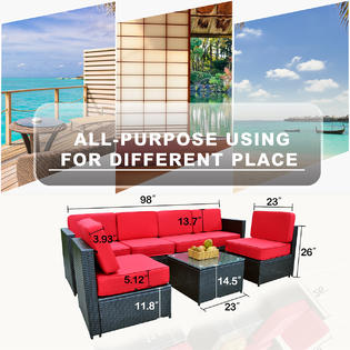 Mcombo Mcombo Outdoor Patio Black Wicker Furniture Sectional Set All Weather Resin Rattan Chair Conversation Sofas 6085 S1007rd