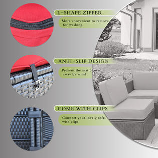 Mcombo Mcombo Outdoor Patio Black Wicker Furniture Sectional Set All Weather Resin Rattan Chair Conversation Sofas 6085 S1007rd