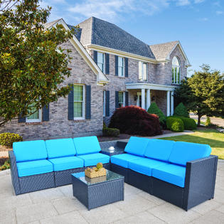 Mcombo Outdoor Patio Black Wicker Furniture Sectional Set All Weather Resin Rattan Chair Conversation Sofas 6085 S1008