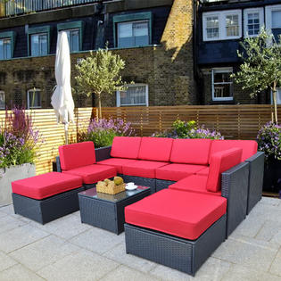 Mcombo 6085 S1009 Mcombo Patio Furniture Sectional 9 Pieces Wicker Sofa Set All Weather Outdoor Seating Black Rattan Conversation Chair Set 6085