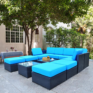 Mcombo Outdoor Patio Black Wicker Furniture Sectional Set All Weather Resin Rattan Chair Conversation Sofas 6085 S1012