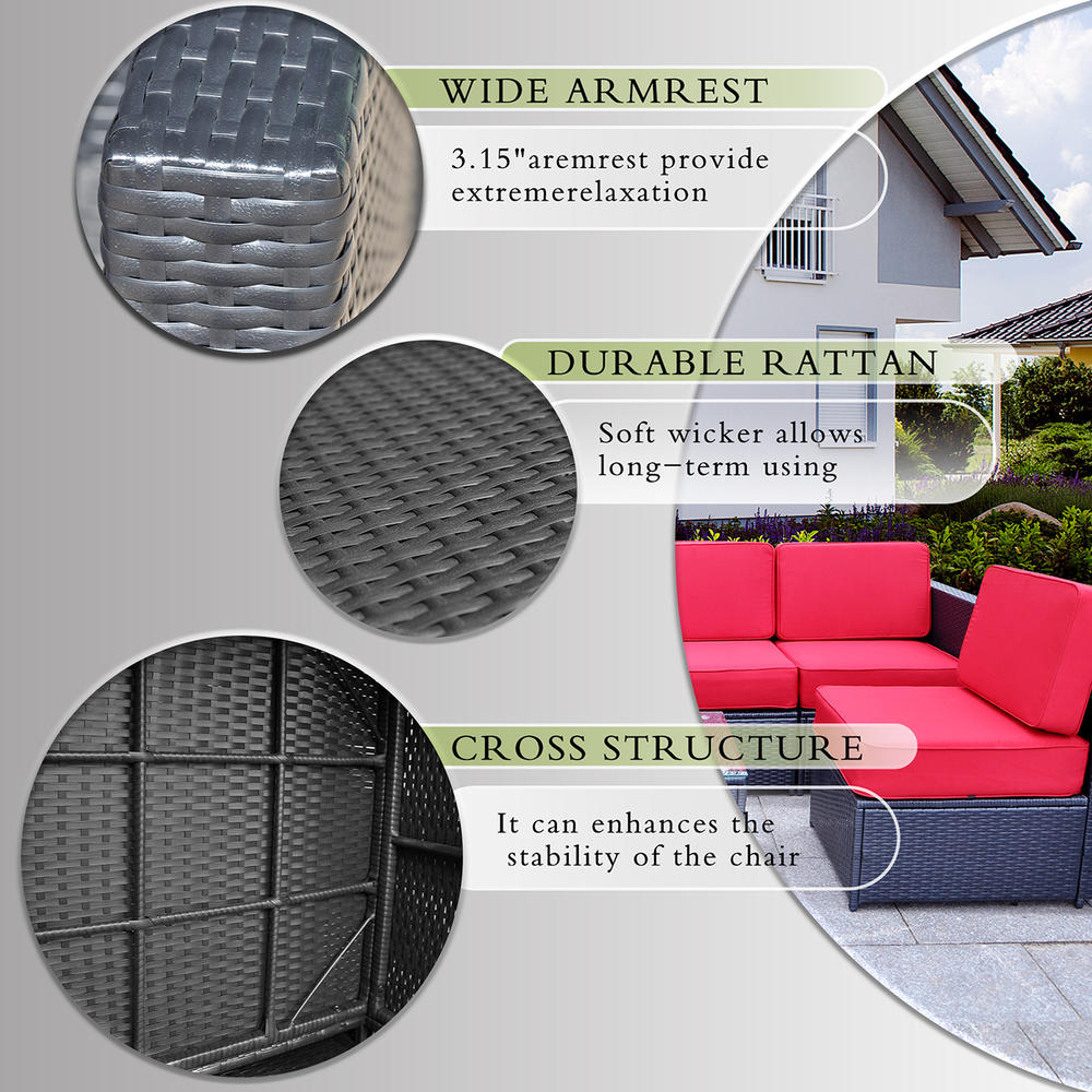 MCombo Outdoor Patio Black Wicker Furniture Sectional Set All-Weather Resin Rattan Chair Conversation Sofas 6085-S1012