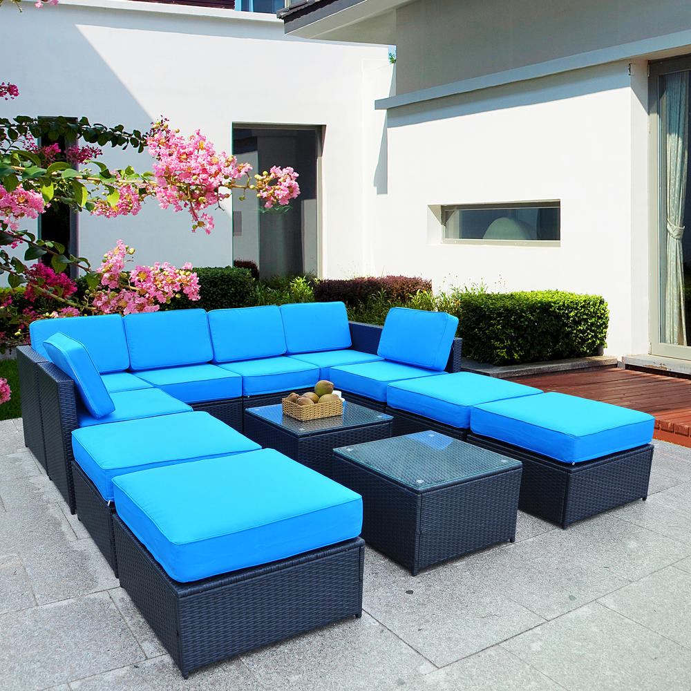 MCombo Outdoor Patio Black Wicker Furniture Sectional Set All-Weather Resin Rattan Chair Conversation Sofas 6085-S1012