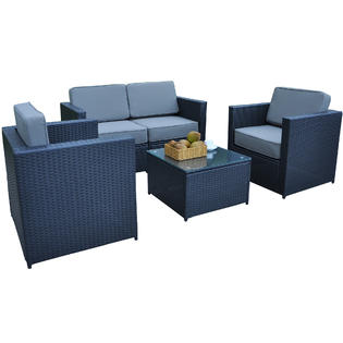Mcombo Mcombo Patio Furniture Sectional Set Wicker Sofa All Weather Resin Black Rattan Chair Conversation Sofas