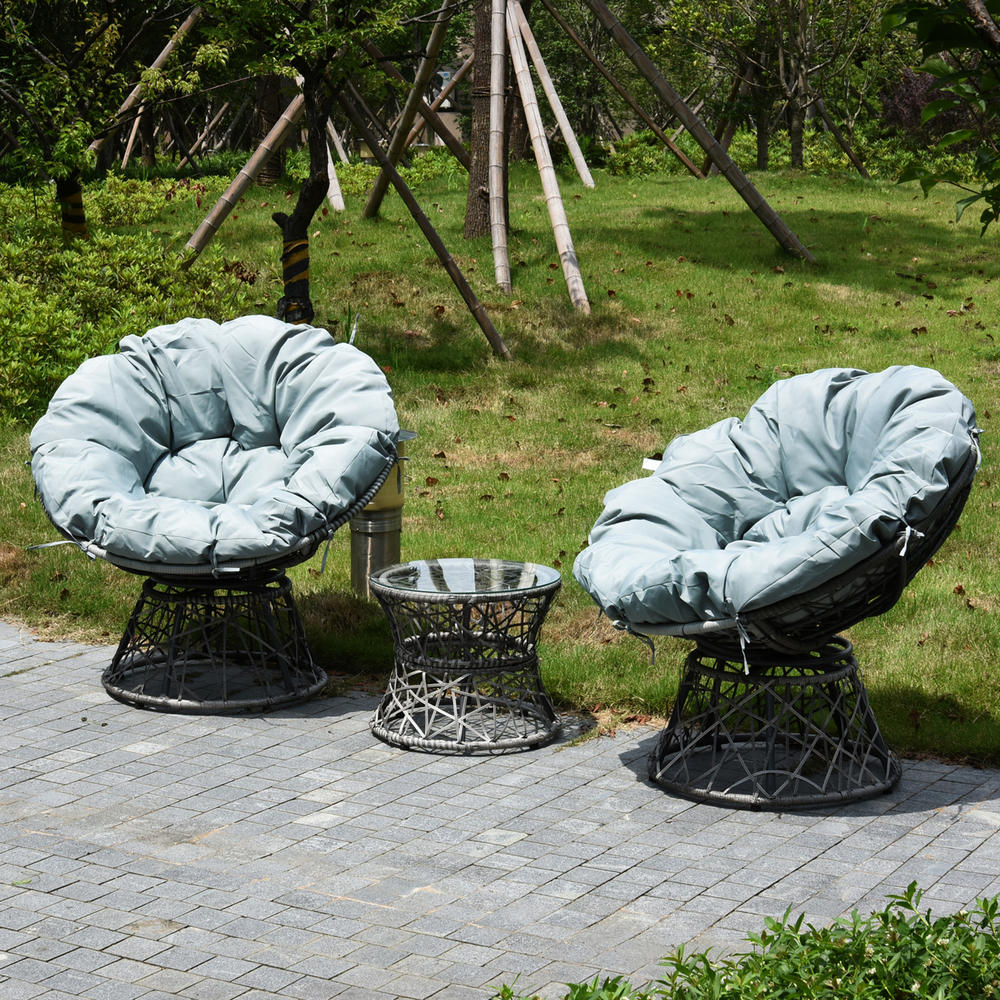 MCombo Patio Wicker Papasan Swivel Chair Sectional Set with Cushion and Frame Base Rattan Comfy Outdoor Loveseat PC03