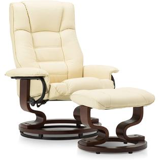 Mcombo Leather Soft Swiveling Recliner, Leather Reclining Chair And Ottoman