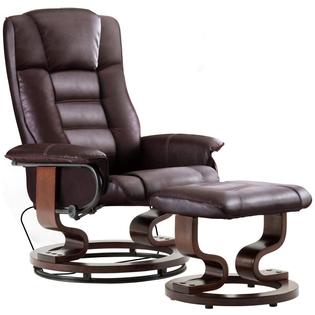 Mcombo Leather Soft Swiveling Recliner, Leather And Wood Recliner