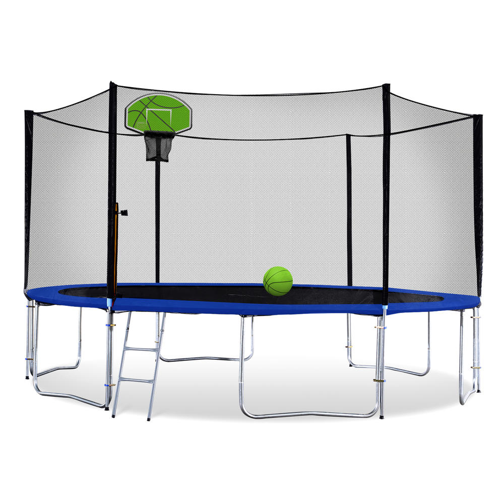 Exacme 15 FT Trampoline With Safety Pad,Enclosure Net,Ladder And Green Basketball Hoop, High Weight Limit, T-series