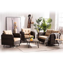 MCombo Wicker Patio Furniture Sofa 4 Pieces Set with Cushion and Coffee Table ,Wicker Conversation Set?6082-9541BR