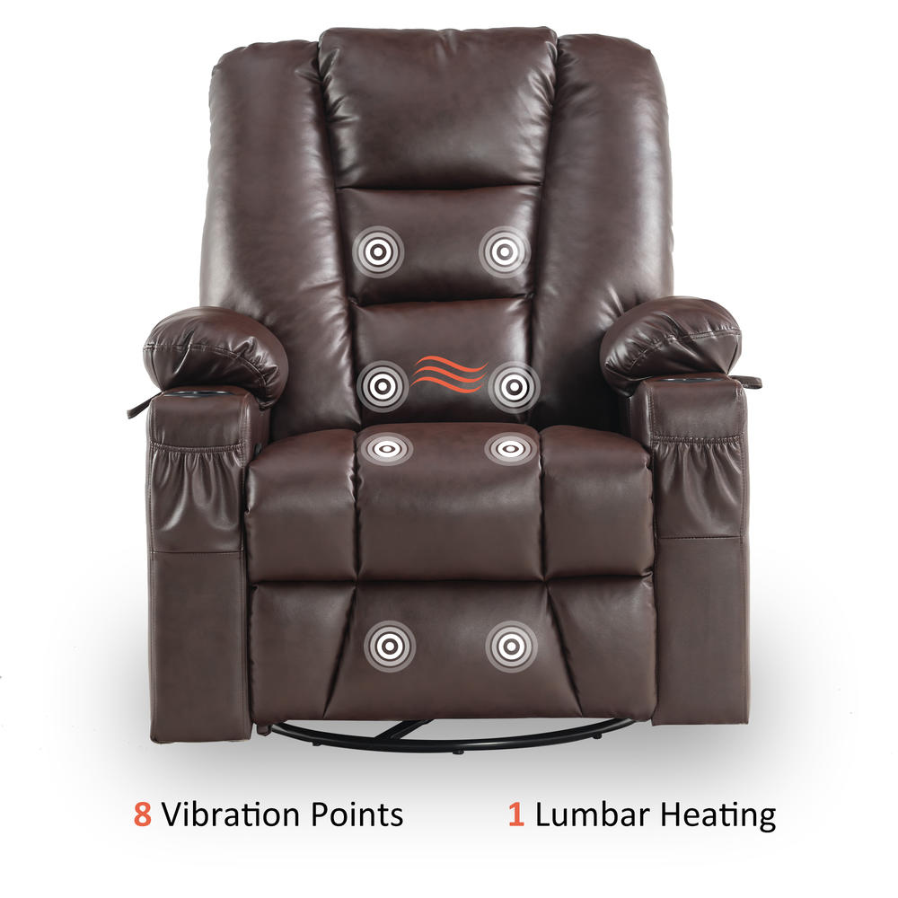 Mcombo Manual Swivel Glider Rocker Recliner Chair with Massage and Heat for Nursery, USB Ports, Pockets and Cup Holders 8036