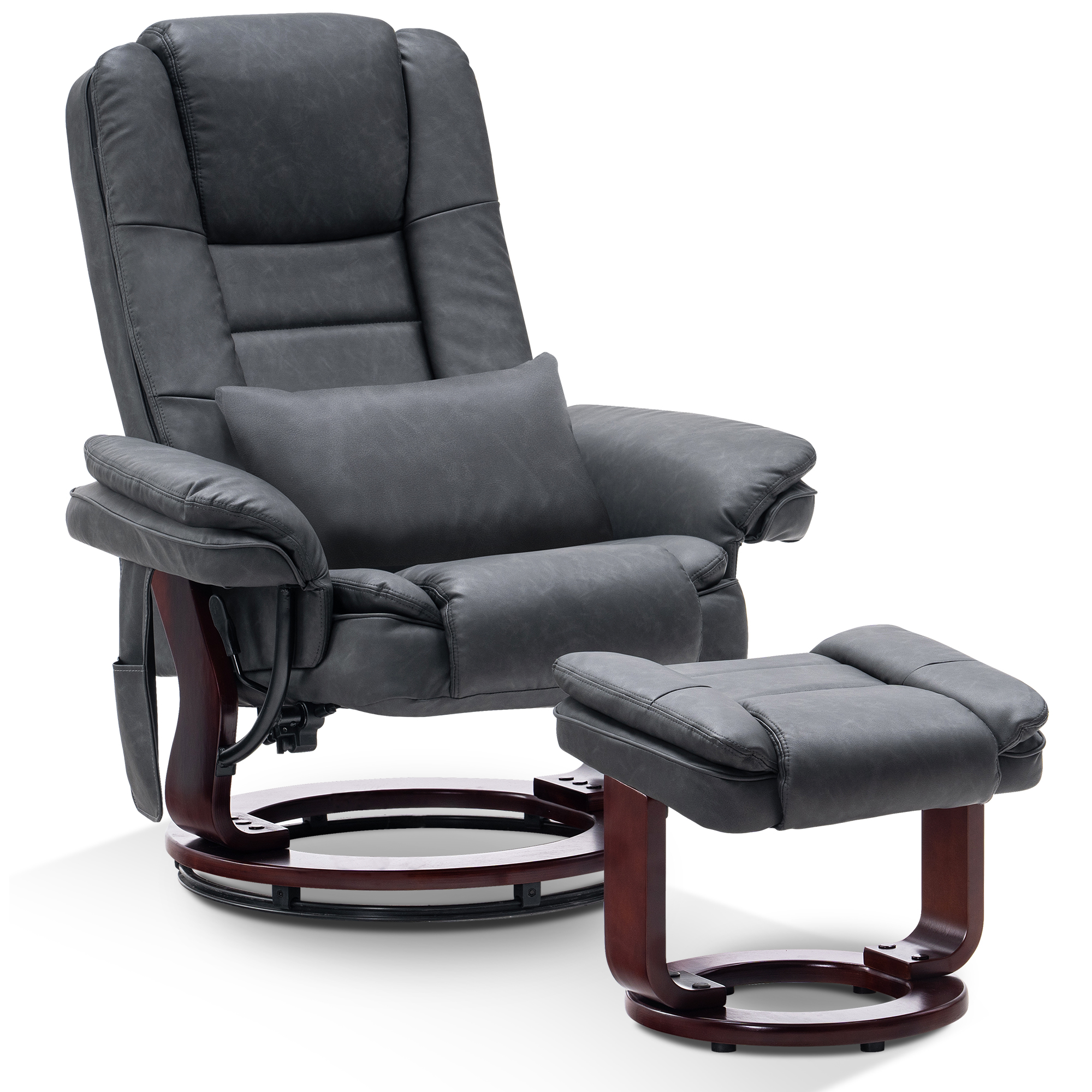 Mcombo Recliner with Ottoman Chair with Vibration Massage, Lumbar Pillow, Swivel 9096