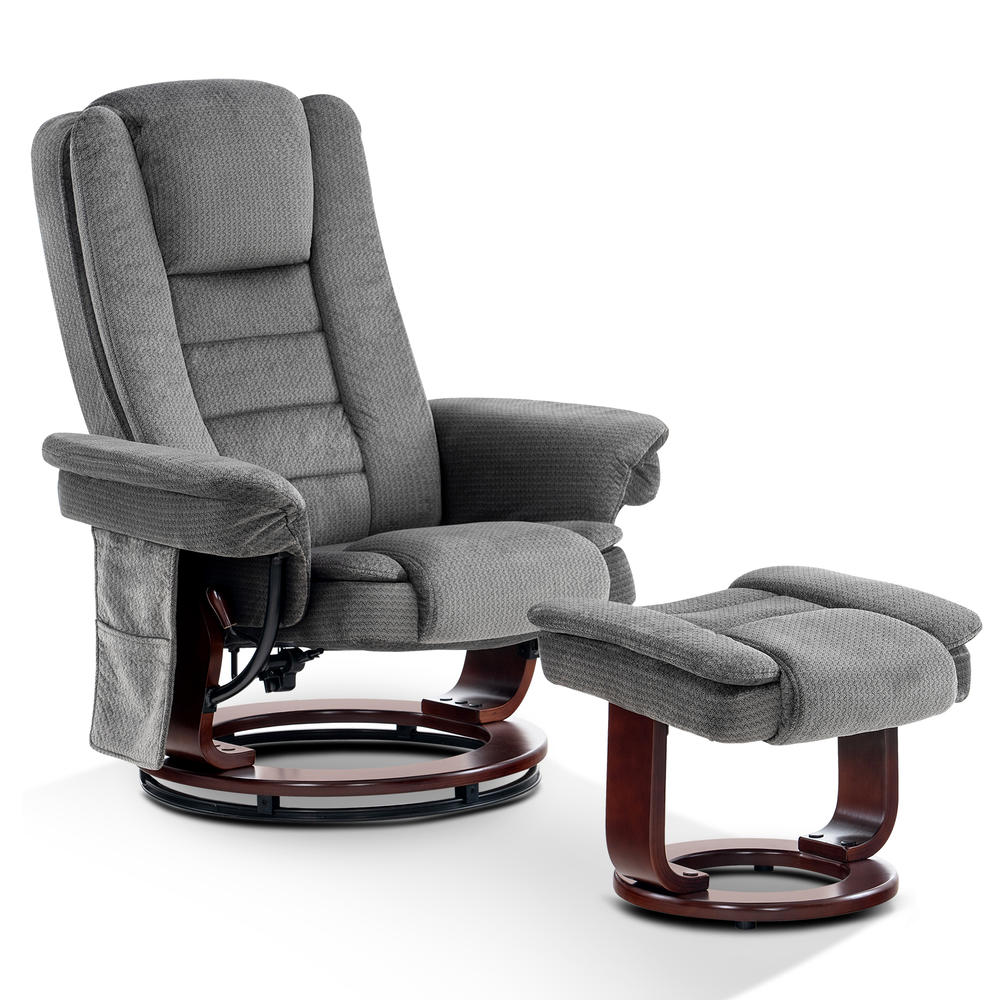 Mcombo Recliner Chair with Ottoman, Fabric Accent Chair with Vibration Massage, Swivel Chair with Wood Base, for Living Reading