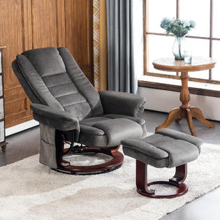 MCombo Mcombo Recliner Chair with Ottoman, Fabric Accent Chair with Vibration Massage, Swivel Chair with Wood Base, for Living Reading