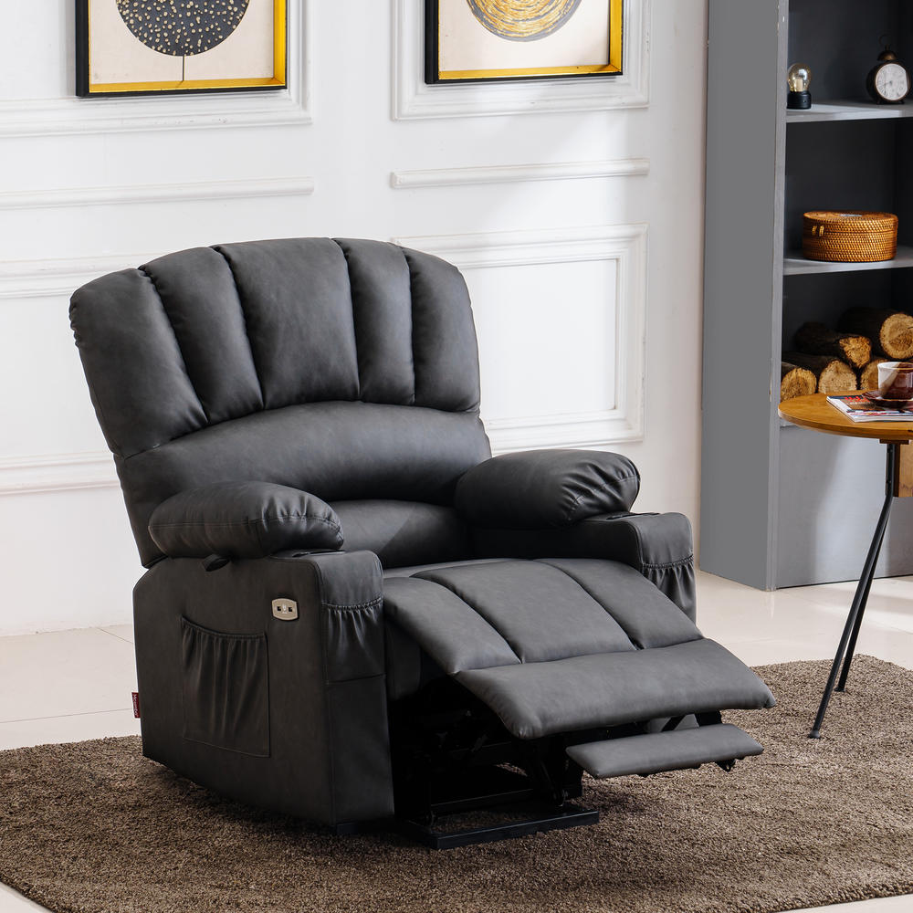 Mcombo Power Lift Recliner Chair Sofa with 3 Positions,Cup Holders,USB Ports, Massage,Heat,7095 Faux Leather