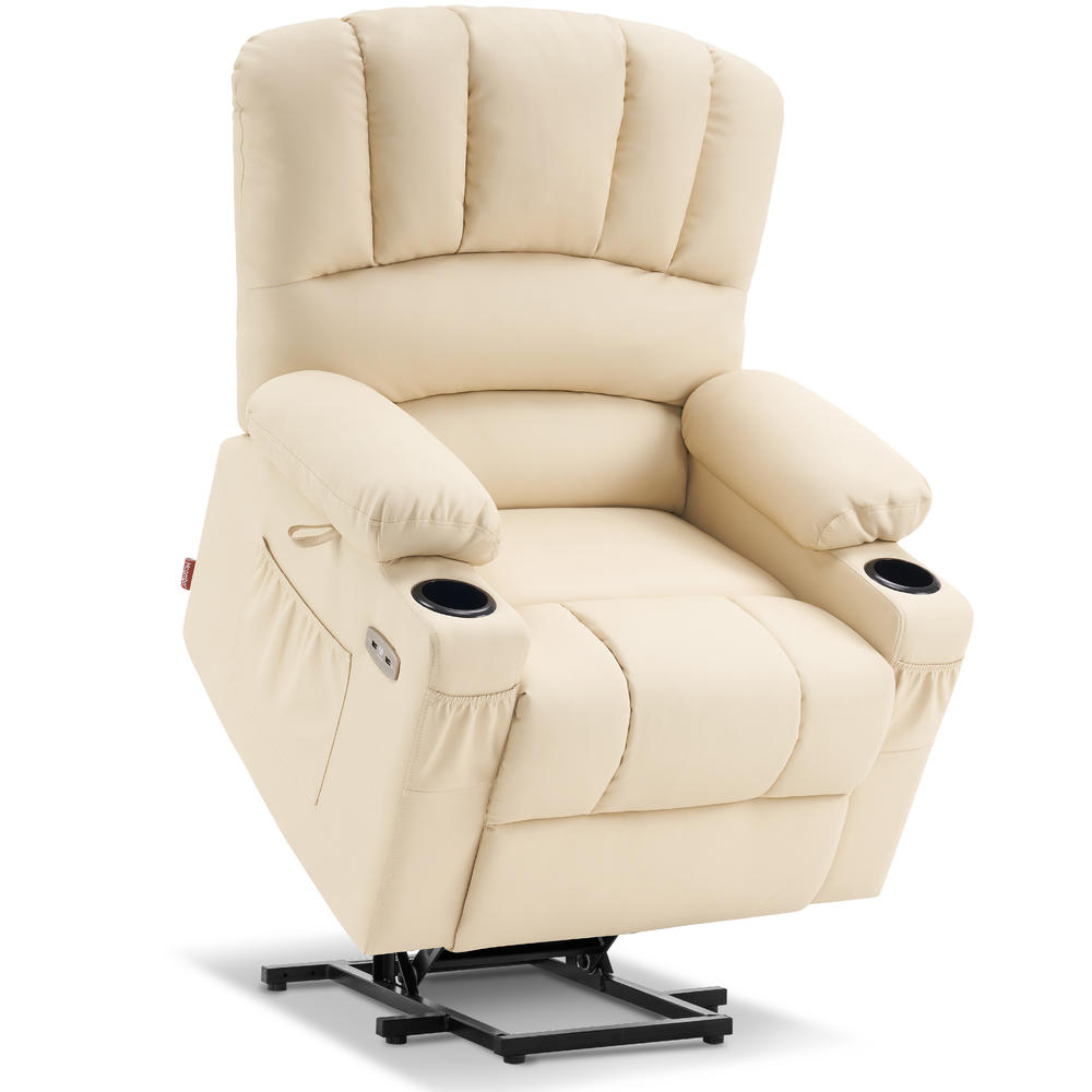 Mcombo Power Lift Recliner Chair Sofa with 3 Positions,Cup Holders,USB Ports, Massage,Heat,7095 Faux Leather