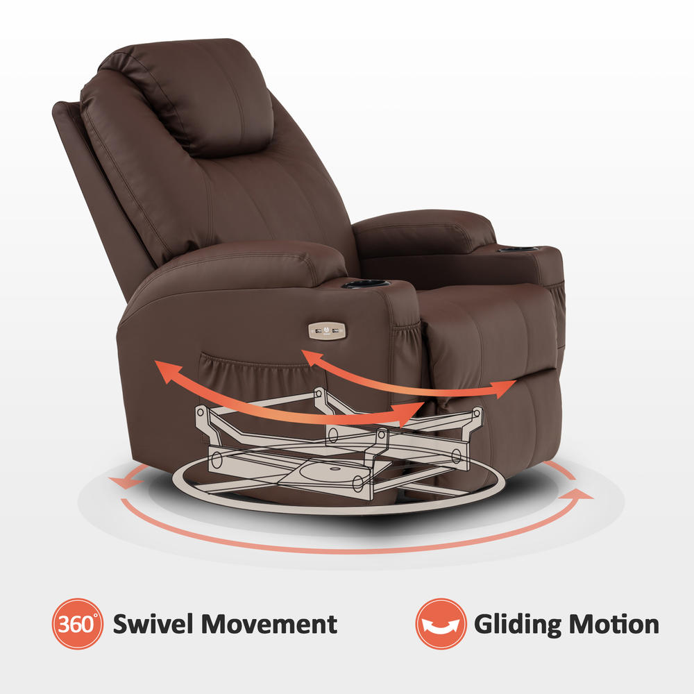 MCombo Modern Massage Recliner Chair Vibrating Sofa Heated PU Leather Ergonomic Lounge 360 Degree Swivel Rocker 8031