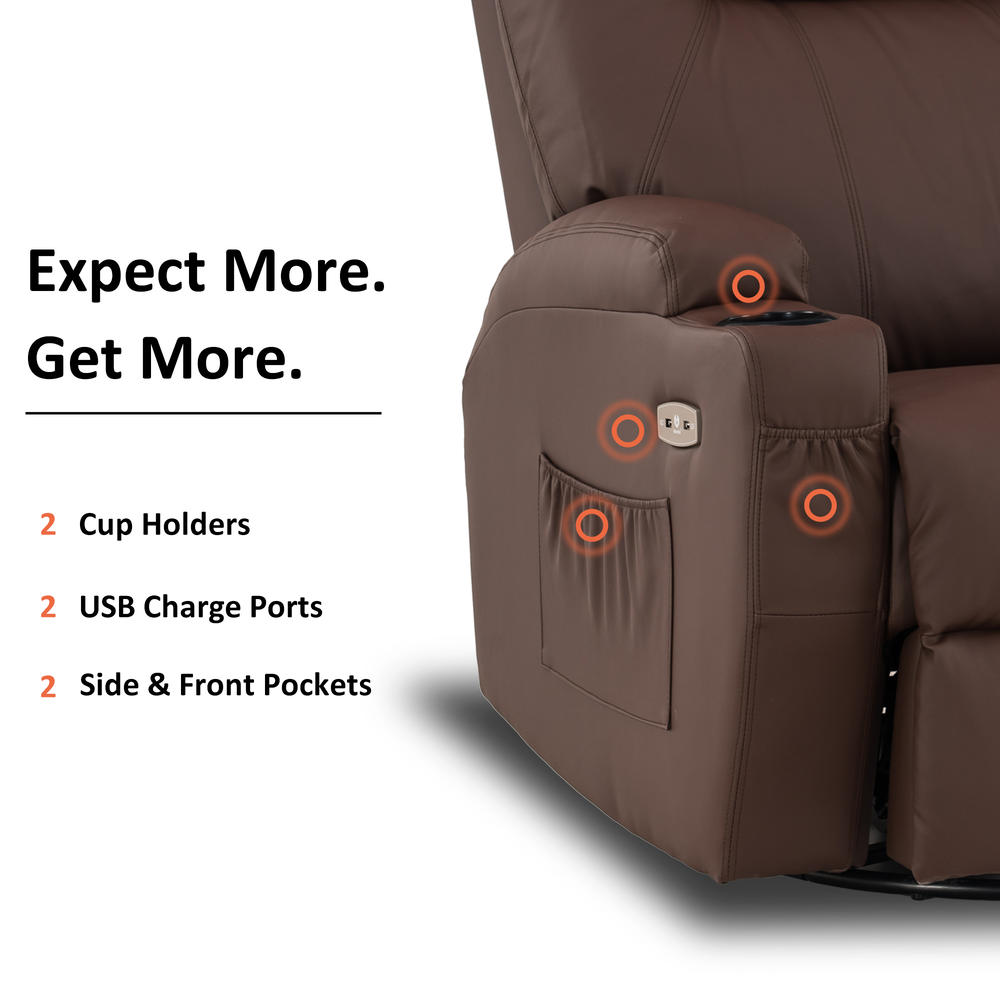 MCombo Modern Massage Recliner Chair Vibrating Sofa Heated PU Leather Ergonomic Lounge 360 Degree Swivel Rocker 8031