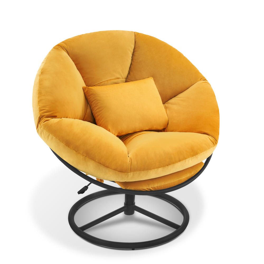Mcombo Swivel Papasan Chairs with Height Adjustment, Velvet Rocking Saucer Chair for Living Room Bedroom HQ405