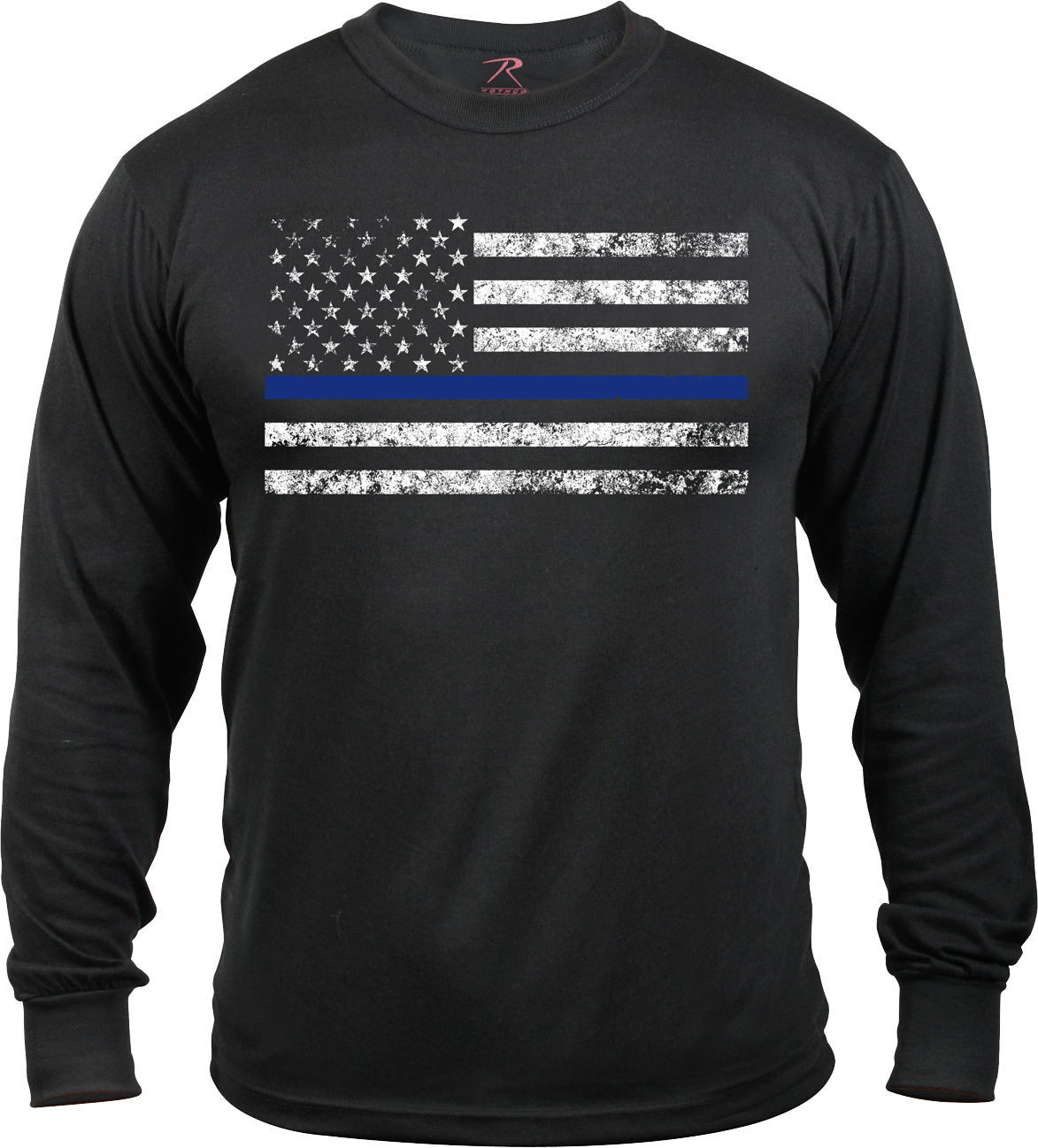 Rothco Black Thin Blue Line Support The Police US American Flag Long Sleeve T-Shirt