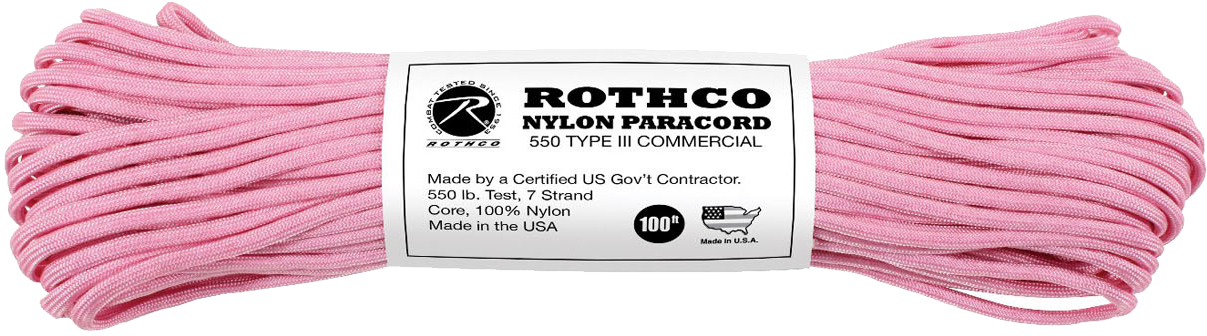Rothco Rose Pink 550LB Type III Nylon Paracord Rope 100 Feet