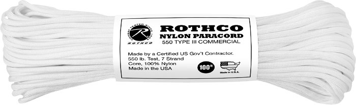 Rothco White 550LB Type III Genuine Nylon Paracord Rope 100'