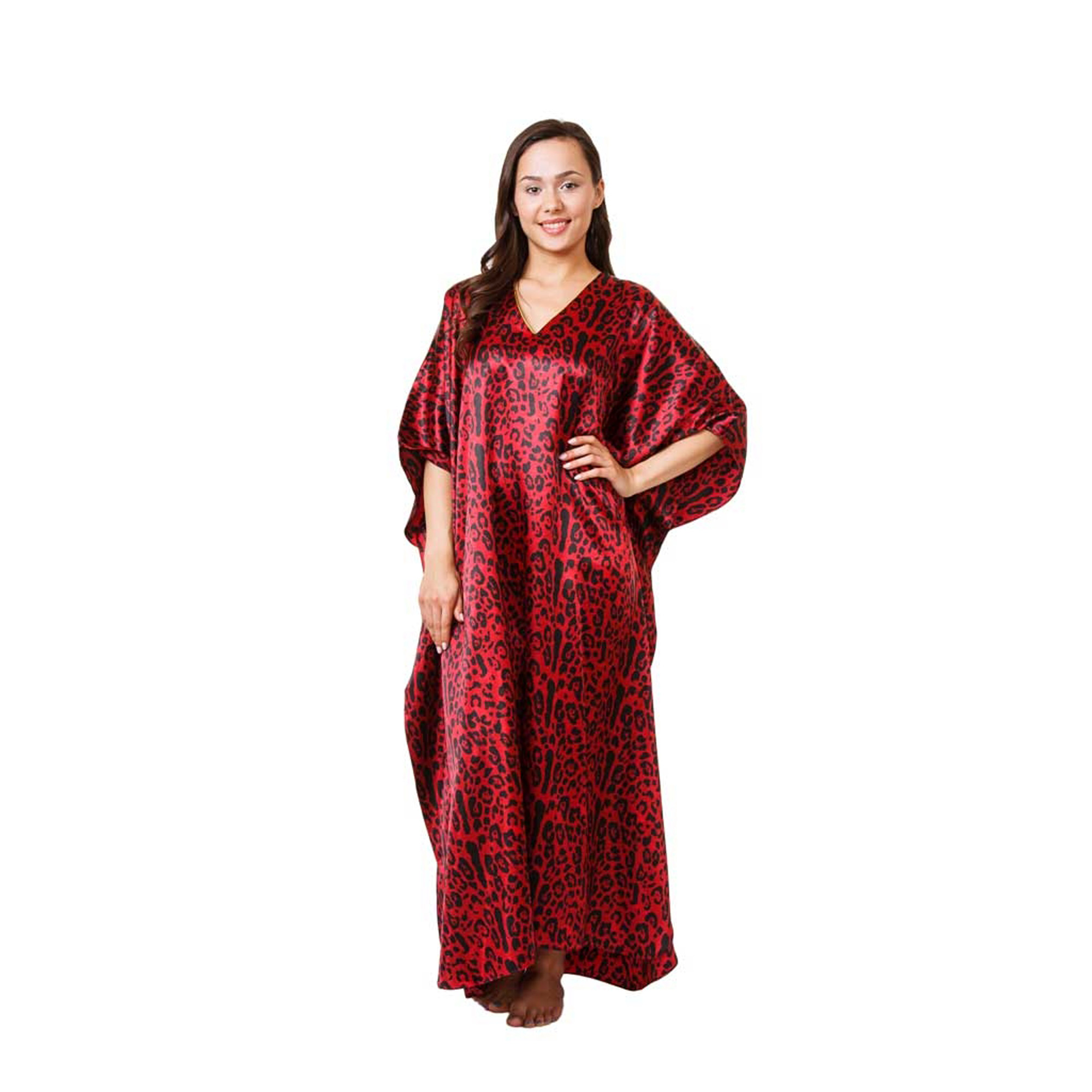 Roar Tiger Animal Print Abstract Kaftan Dress - Red & Multicolor
