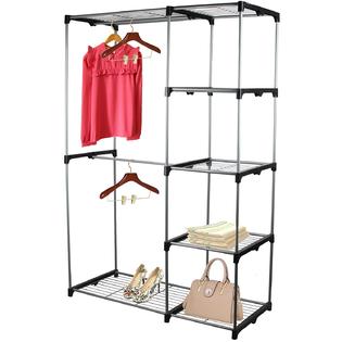 H B Luxuries Double Rod Portable Clothes Storage Rack Freestanding