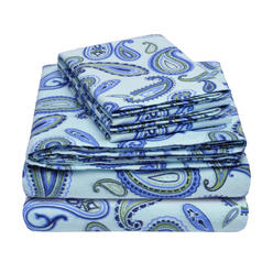 Blue Nile Mills 100% Cotton Flannel Traditional Paisley Flat Fitted Bed Sheet Set & Pillowcases